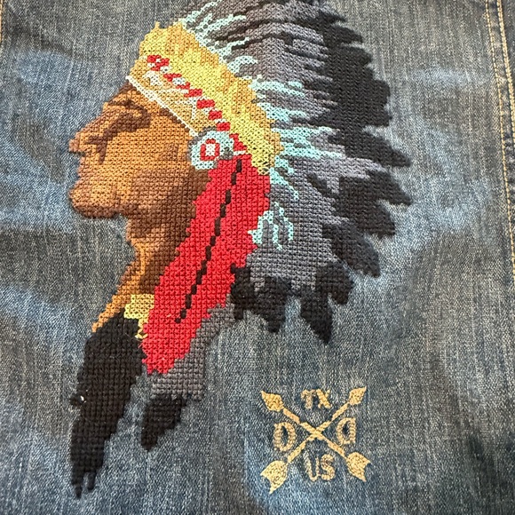 Double D Ranch Denim Jacket with leather accents and embroidered back - Picture 4 of 15
